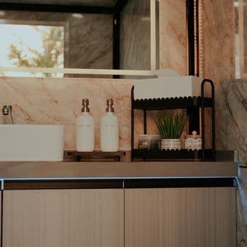 Spacious restroom interior with modern fixtures